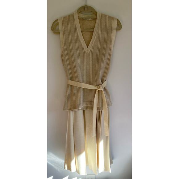 Gino Paoli 1960s Cream & Gold Knit Two-Piece Set Pleat Skirt + Top Mint Vintage - Picture 5 of 15